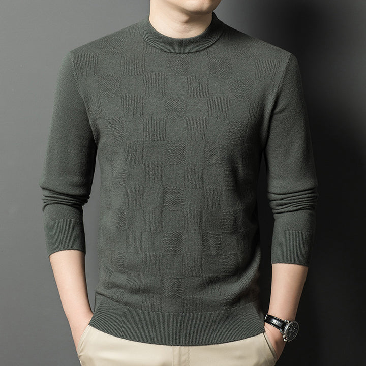 Herren eleganter Rundhalspullover aus feinem Baumwollmix mit strukturiertem Design Echoarchiv