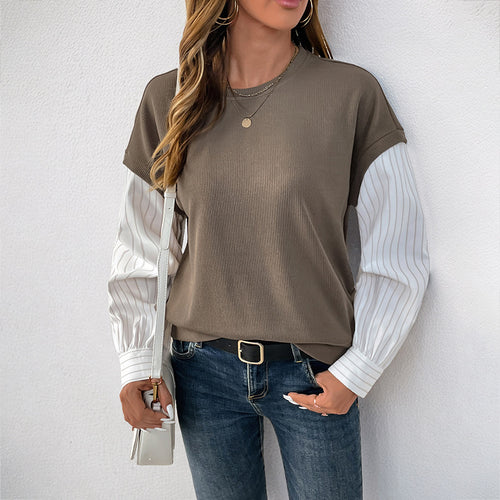 Damen Casual-Longsleeve mit Rippoberteil & gestreiften Blusenärmeln Echoarchiv