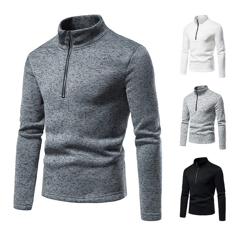 Herren nan melierter Stehkragen-Pullover mit Kurzreißverschluss und schlanker Passform Echo Archiv