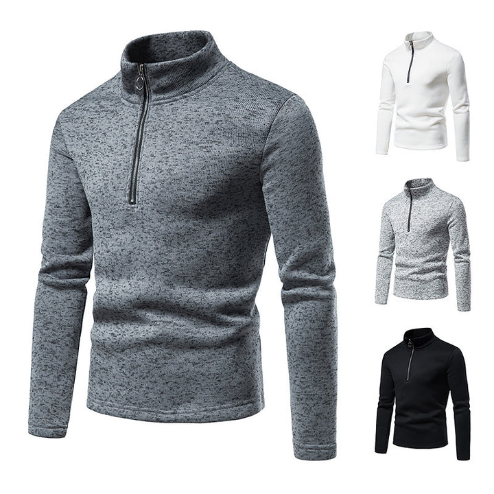 Herren nan melierter Stehkragen-Pullover mit Kurzreißverschluss und schlanker Passform Echo Archiv