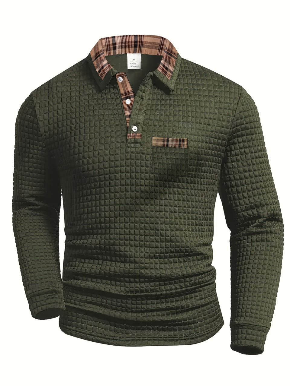 Herren Langarm Poloshirt mit strukturiertem Design und modischem Karokol Echoarchiv
