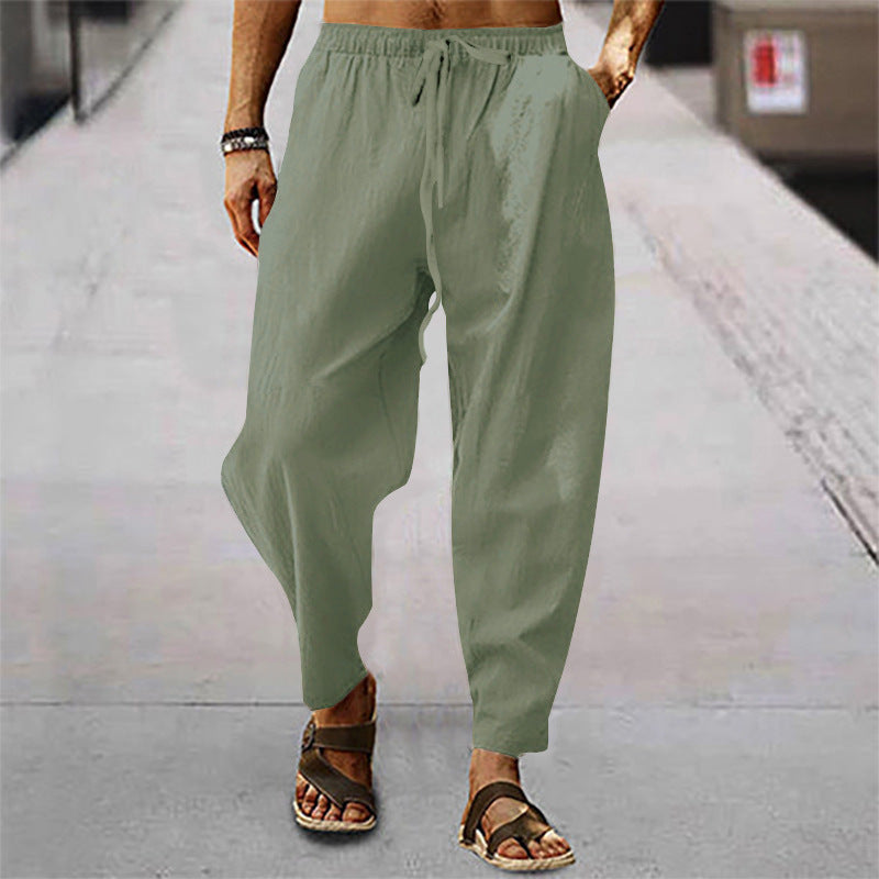 Herren nan lockere Sommer-Slouch-Hose aus Leinenmix mit elastischem Bund und konischem Knöchelabschluss Echoarchiv