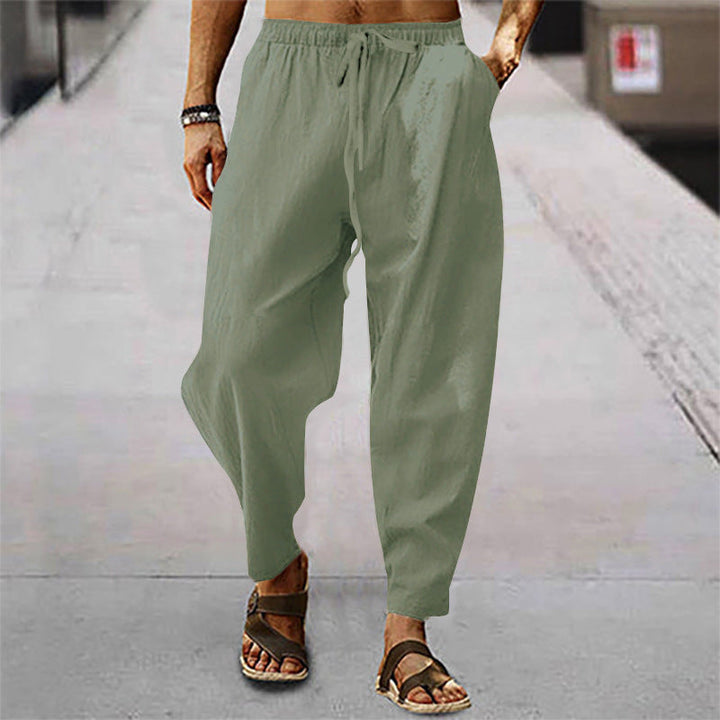 Herren nan lockere Sommer-Slouch-Hose aus Leinenmix mit elastischem Bund und konischem Knöchelabschluss Echoarchiv