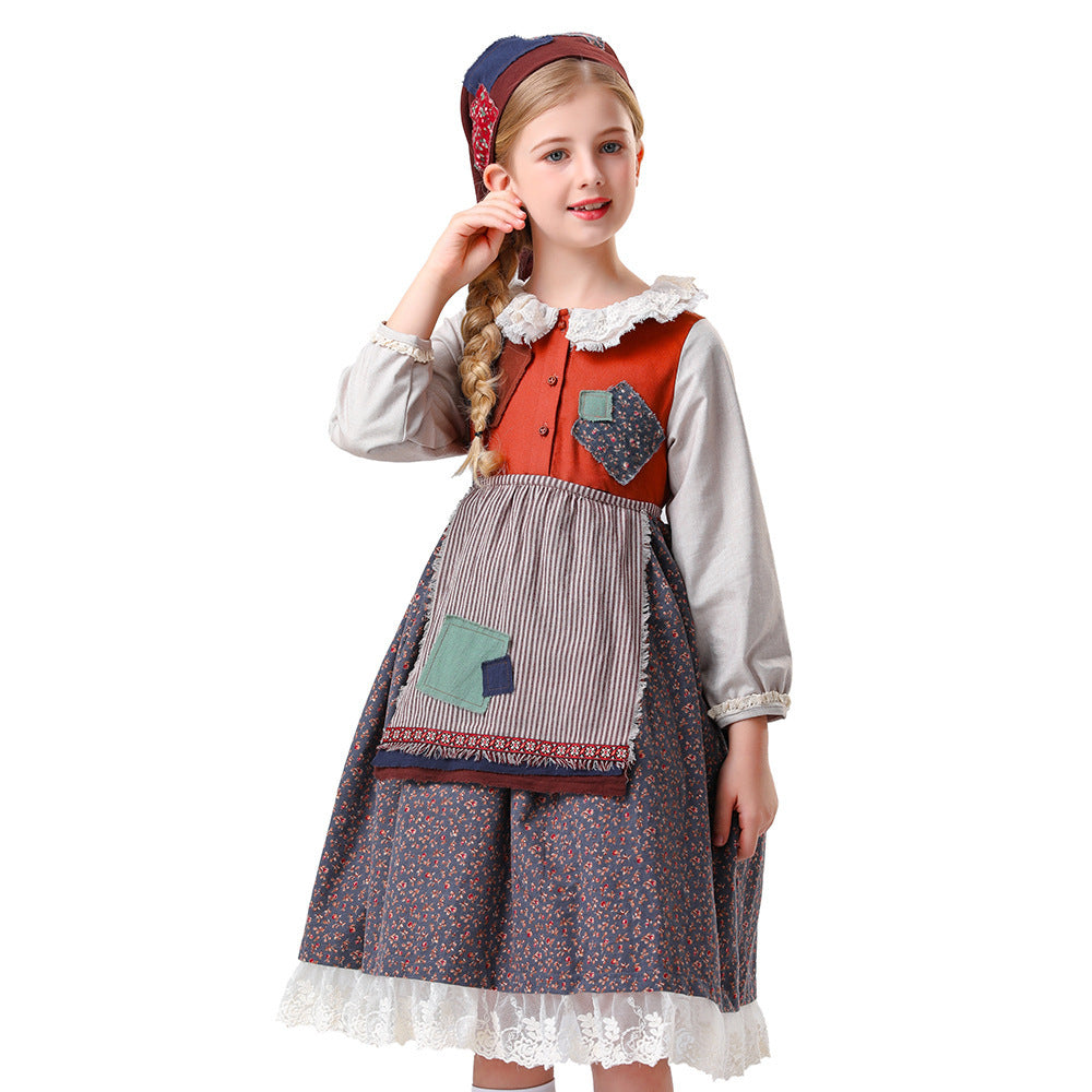 Damen nan vintageinspiriertes Rüschenkleid mit abnehmbarer Schürze und Spitzenbesatz Echo Archiv