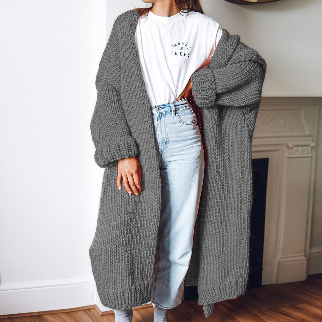 Damen Oversize Maxi Grobstrick-Cardigan mit offener Front und voluminösen Ärmeln Echo Archiv