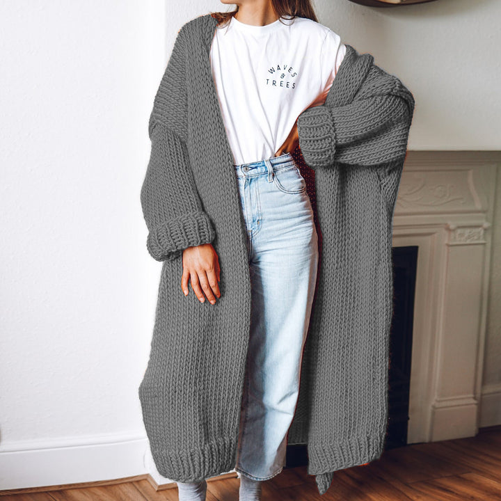 Damen Oversize Maxi Grobstrick-Cardigan mit offener Front und voluminösen Ärmeln Echo Archiv