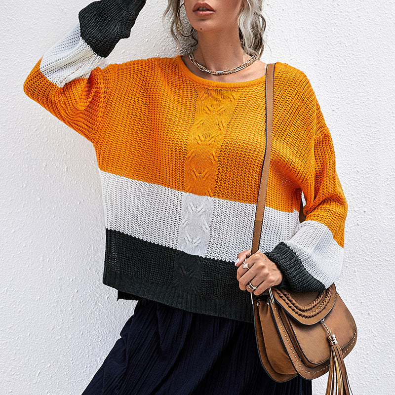 Damen Colorblock-Slouchy-Strickpullover mit Zopfmix und überschnittener Schulter Echoarchiv