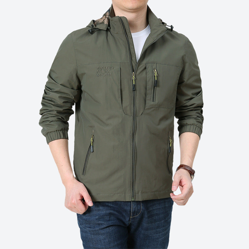 Herren Windabweisende Microfaser-Utilityjacke mit Kapuze und Mehrfach-Reißverschlusstaschen Echo Archiv