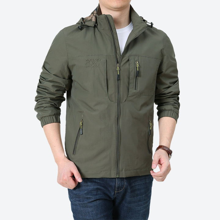 Herren Windabweisende Microfaser-Utilityjacke mit Kapuze und Mehrfach-Reißverschlusstaschen Echo Archiv
