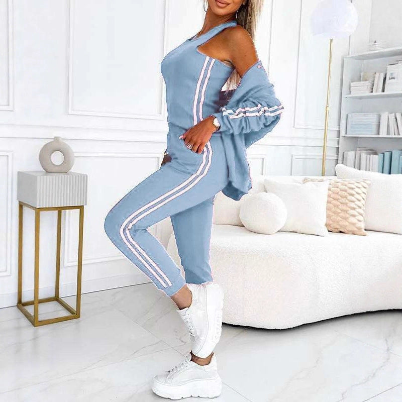 Damen nan sportliches Jogginganzug-Set mit Collegejacke, kurzes Top und slim-fit Jogginghose Echo Archiv