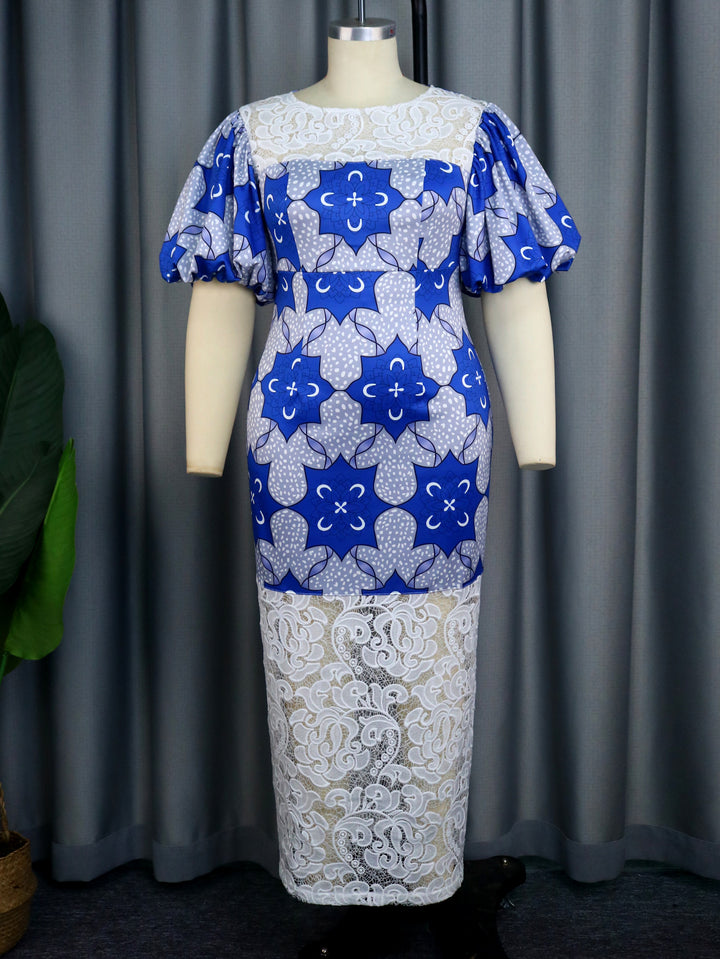 Damen Elegantes Langarmkleid mit ausgefallenen Puffärmeln und Spitzenbesatz Echo Archiv
