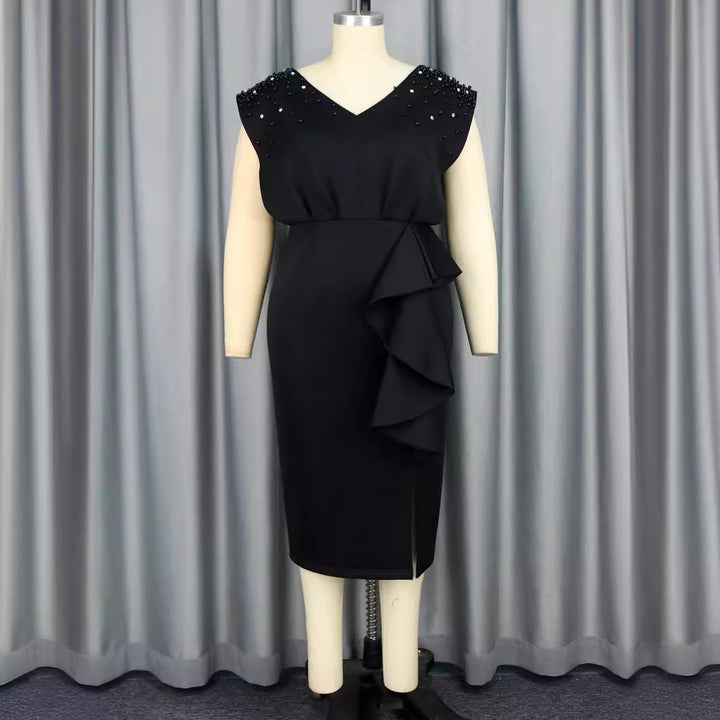 Damen elegantes Wickelkleid mit schimmernden Perlen und asymmetrischem Rüschensaum Echo Archiv