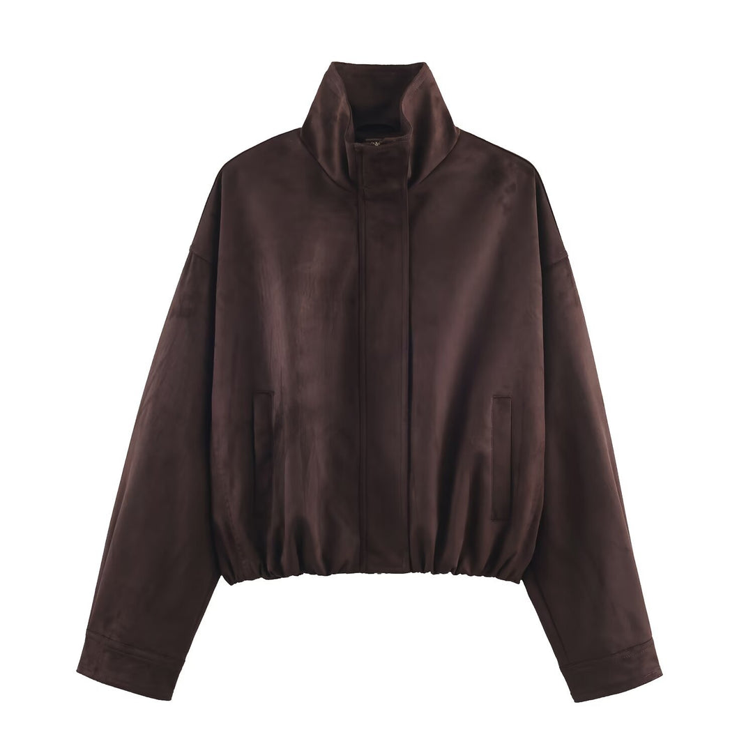 Damen Oversize Veloursjacke mit hohem Stehkragen und elastischem Saum Echo Archiv