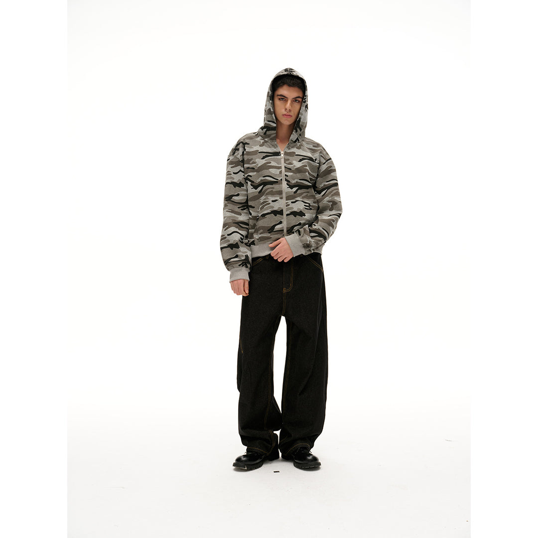 Unisex Oversize-Kapuzenjacke mit durchgehendem Reißverschluss und Camouflage-Print Echoarchiv