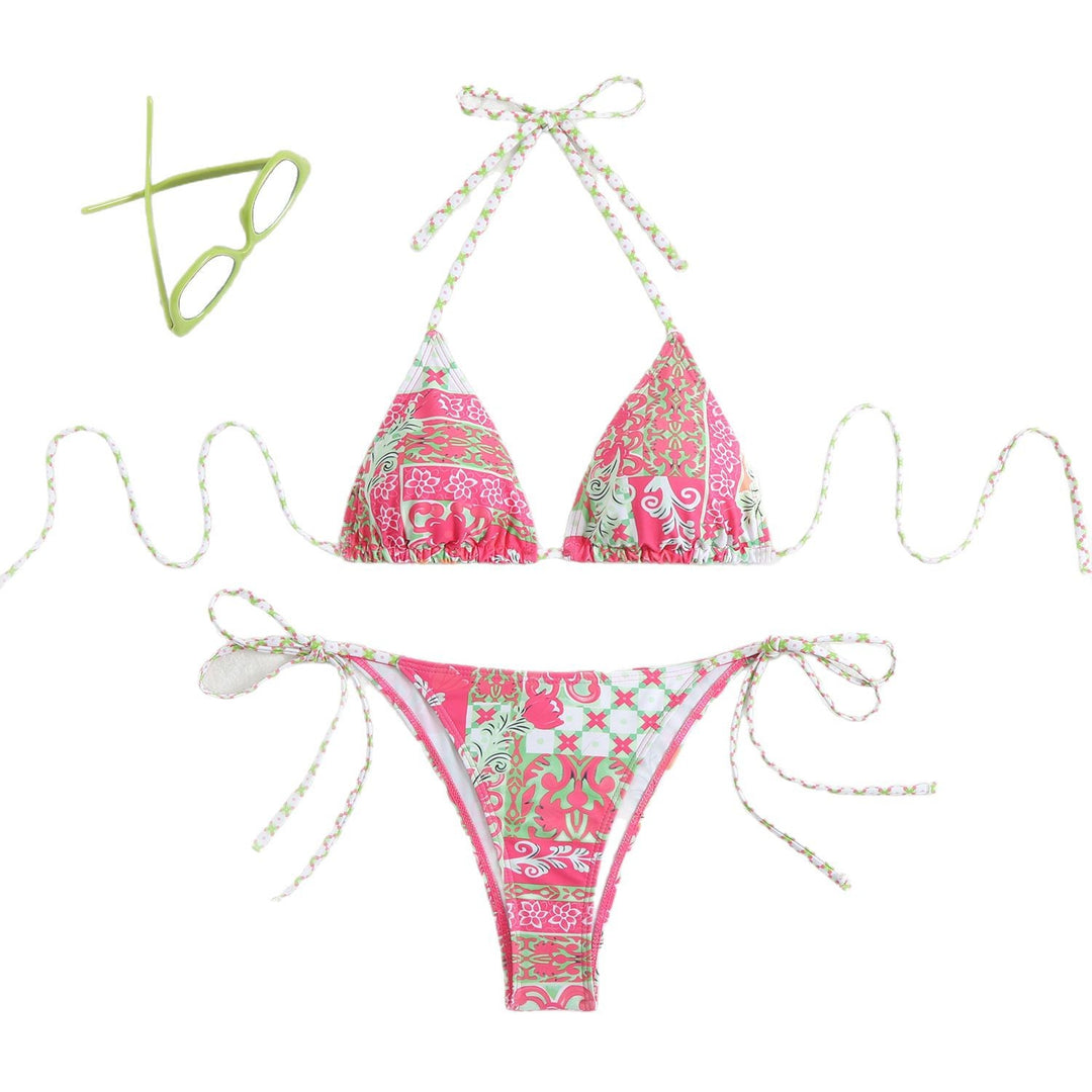 Damen Triangel-Bikini mit verspieltem Blumenmuster und Bindebändern Echo Archiv