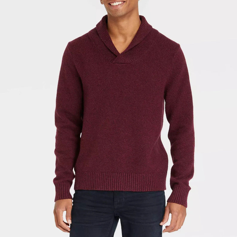 Herren Schalkragen-Pullover aus meliertem Feinstrick mit Rippbündchen Echo Archiv