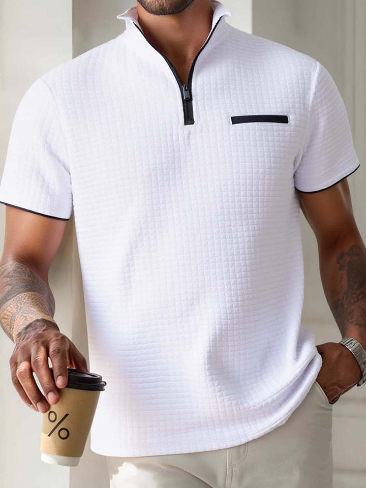 Herren modisches Kurzarm-Poloshirt mit Reißverschluss und strukturiertem Design Echoarchiv