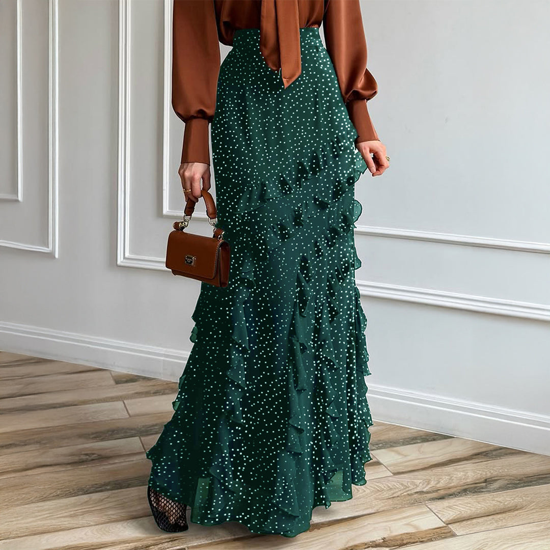 Damen nan Maxirock mit hohem Taillenbund, asymmetrischen Volants und fließender Chiffon‑Optik Echo Archiv