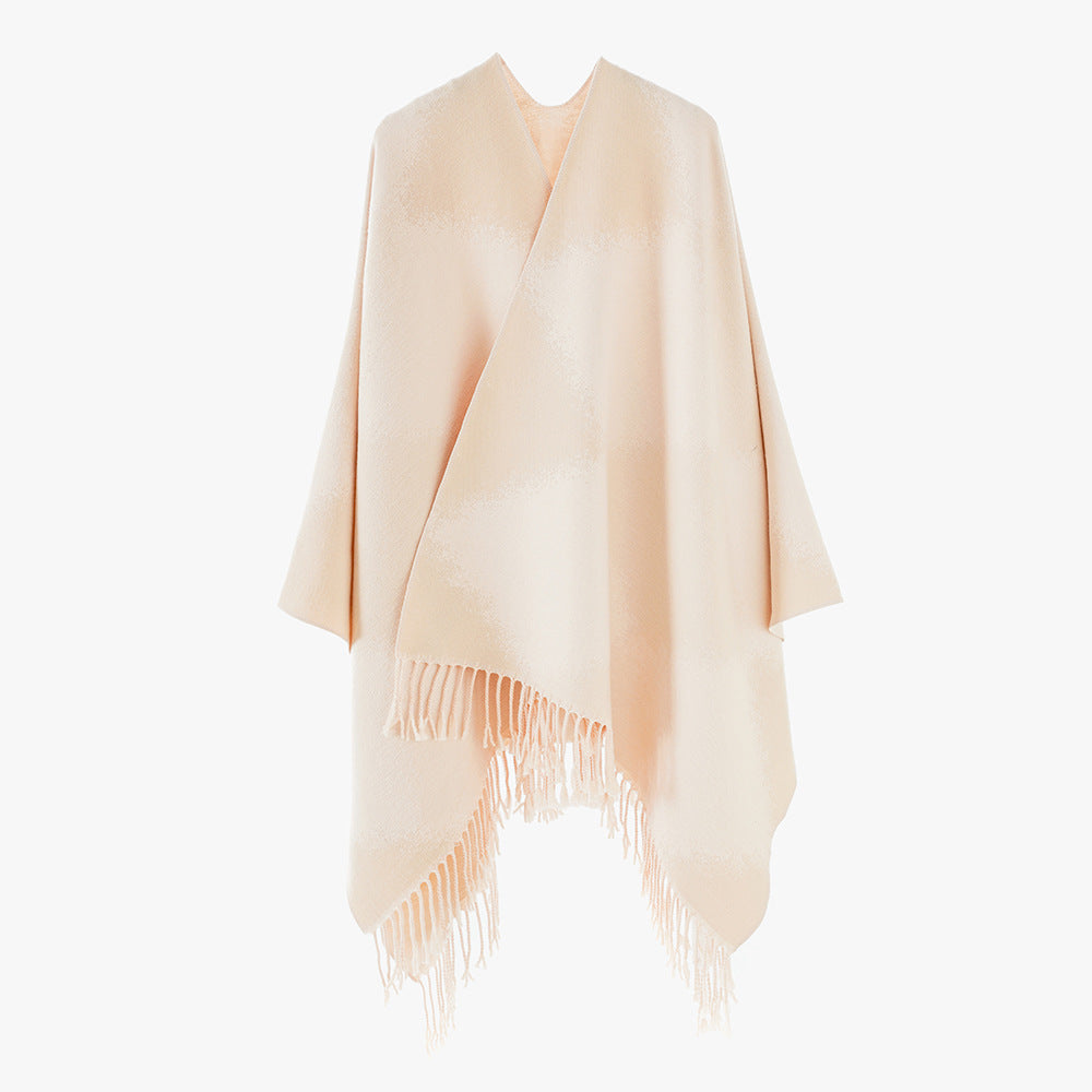 Damen Kaschmiroptik-Cape im Kimono-Schnitt mit feinem Fransensaum Echo Archiv