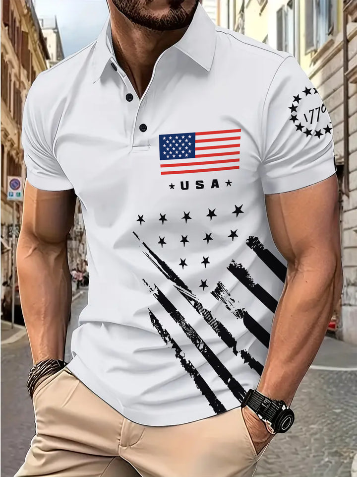 Herren Poloshirt mit patriotischem Print Echoarchiv