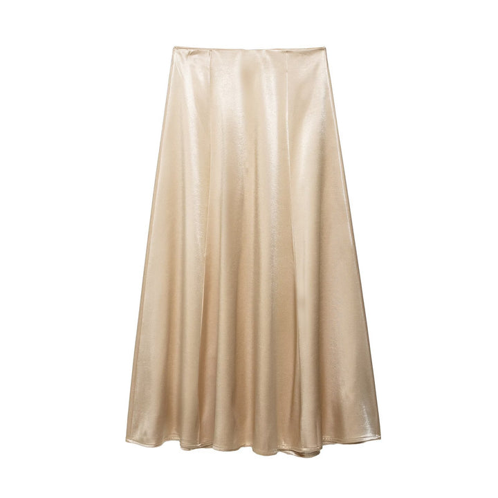 Damen Zweiteiliges Satin-Set mit Cape-Top und fließendem A-Linien-Rock Echo Archiv