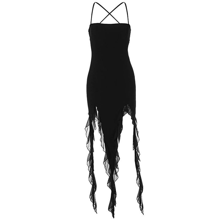 Damen Figurumspielendes Maxikleid mit asymmetrischem Saum und Rüschendetails Echo Archiv