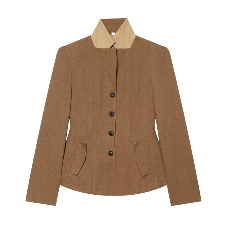 Damen Taillierte Woll-Reitjacke mit Stehkragen und Pattentaschen Echo Archiv