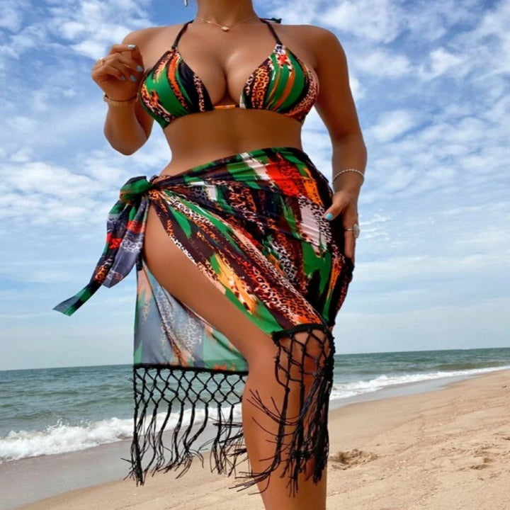 Damen Bikini-Set mit trendigem Fransenüberrock und verstellbaren Trägern Echo Archiv