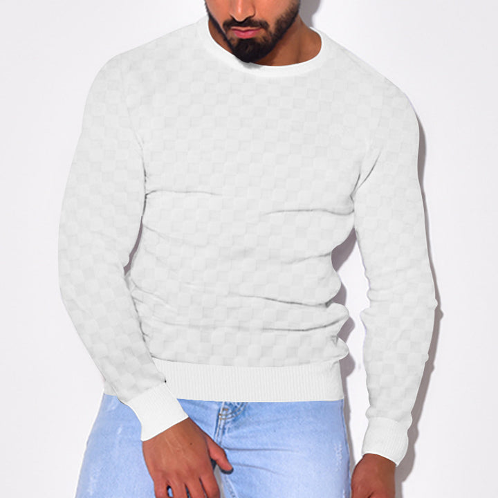 Herren lässiger Pullover aus atmungsaktivem Strickmaterial mit modernem Karomuster und Rippbündchen Echoarchiv