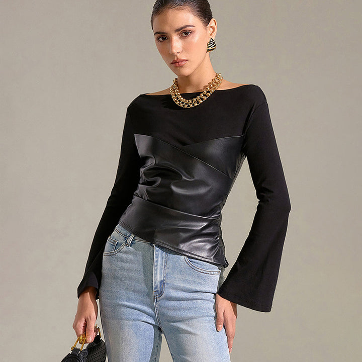 Damen Oberteil mit ausgefallenem Wickeldesign und eleganten Trompetenärmeln Echo Archiv