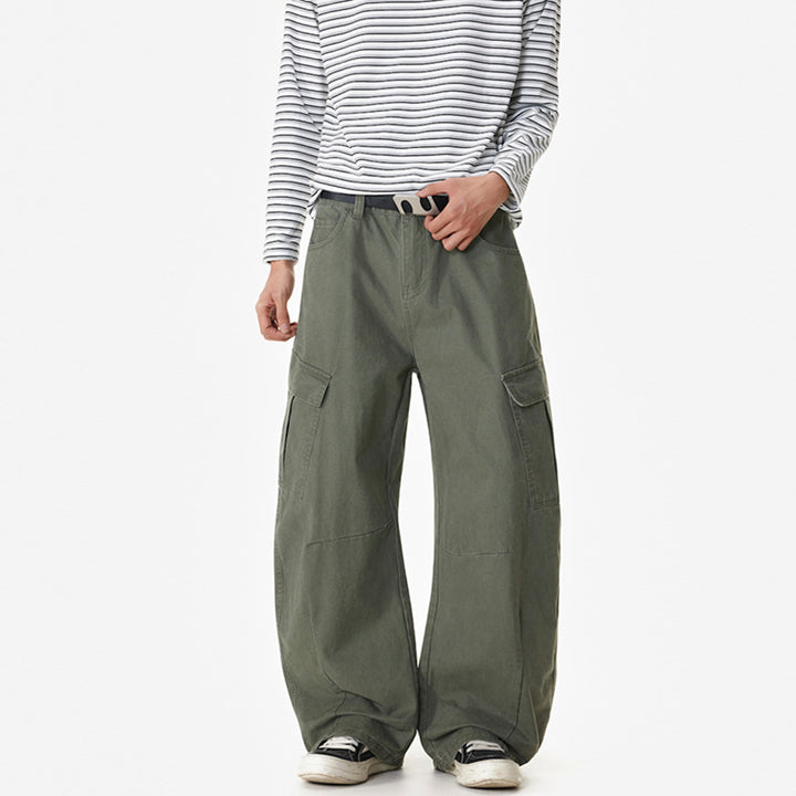 Herren Weite Workwear-Cargo-Palazzohose aus Baumwoll-Canvas mit verstärkten Kniepartien und geräumigen Klappentaschen Echo Archiv