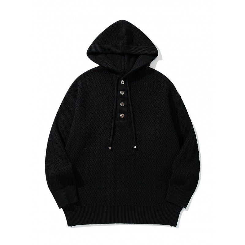 Unisex Strukturstrick-Hoodie mit halber Knopfleiste und Tunnelzugkapuze Echo Archiv