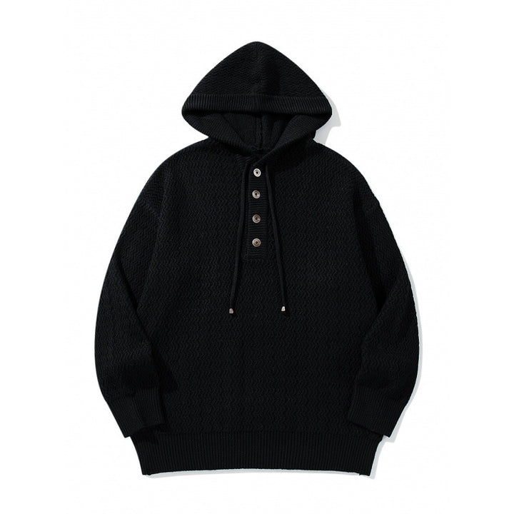 Unisex Strukturstrick-Hoodie mit halber Knopfleiste und Tunnelzugkapuze Echo Archiv