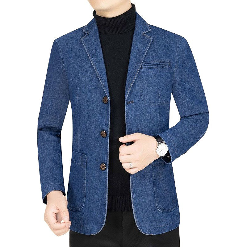 Herren Jeansblazer Slim Fit mit Aufgesetzten Taschen und Notch-Kragen – Tianoro