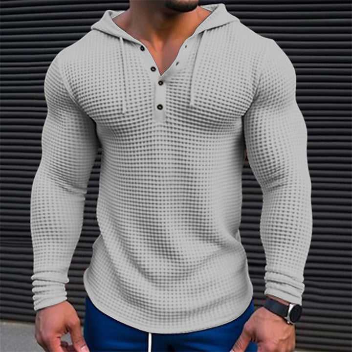 Herren lässiges Waffelstruktur-Hoodie mit Knopfleiste Echoarchiv