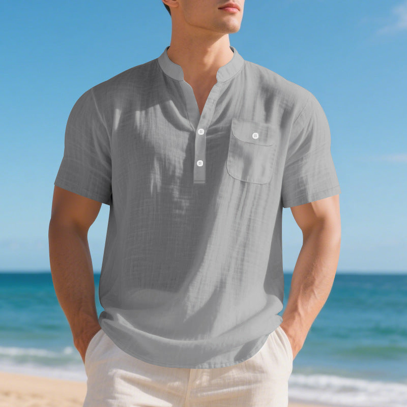 Herren Kurzarm-Henley-Shirt mit Brusttasche und modernem Schnitt Echoarchiv