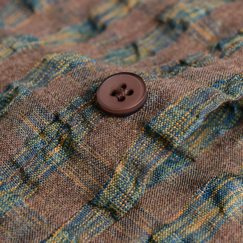 Herren Leichtes Crinkle-Karo-Overshirt aus Baumwollmix mit aufgesetzter Brusttasche Echoarchiv