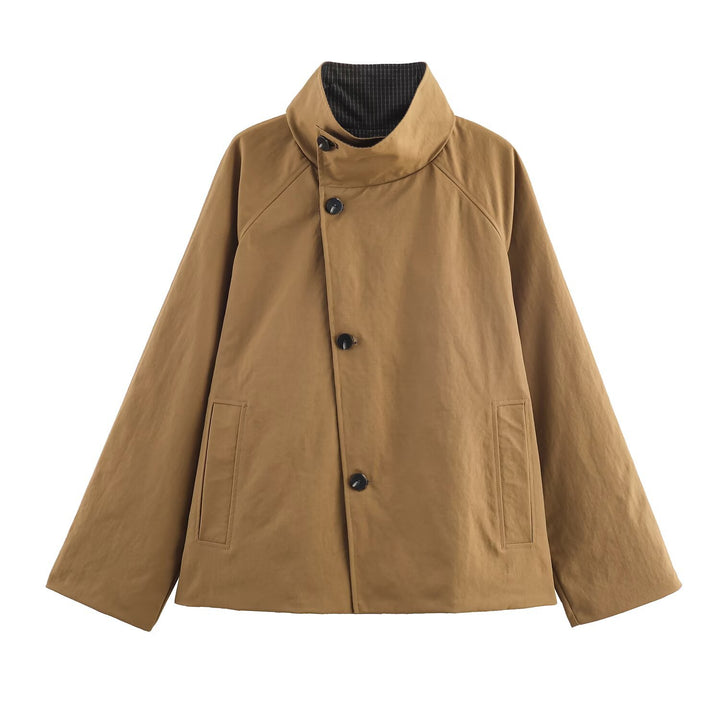 Damen Oversize-Kurzmantel mit hohem Stehkragen, Raglanärmeln und verdeckter Knopfleiste Echo Archiv
