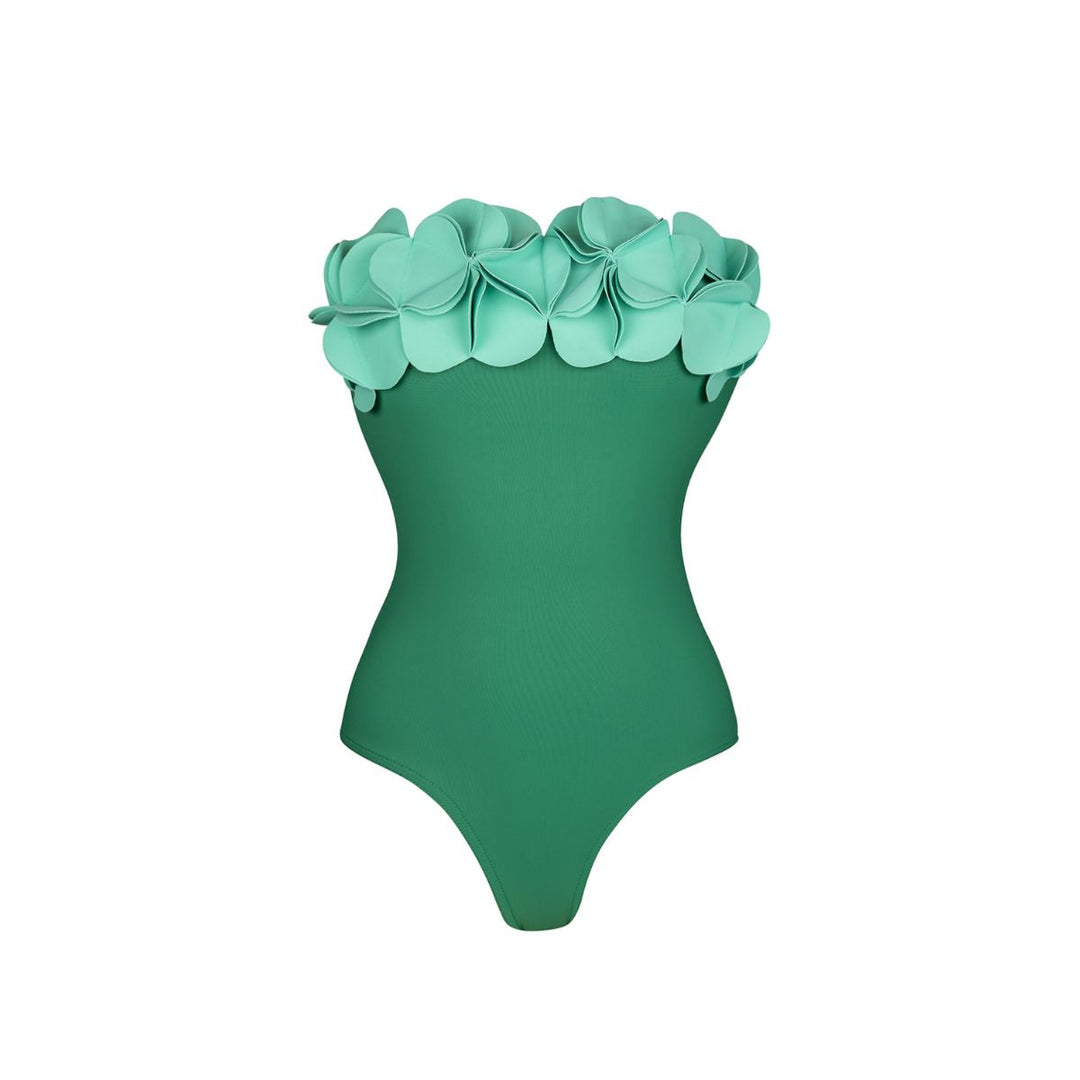 Damen Schwimmanzug mit asymmetrischem Schnitt und floralen Applikationen Echo Archiv