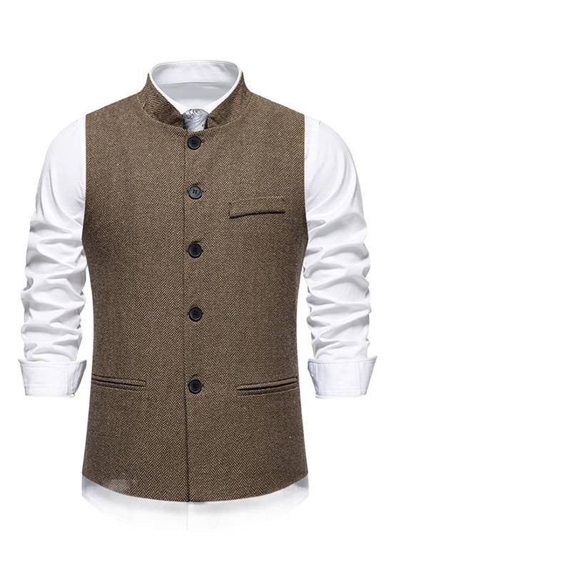 Herren elegante Weste im Herringbone-Design mit funktionalen Taschen Echoarchiv
