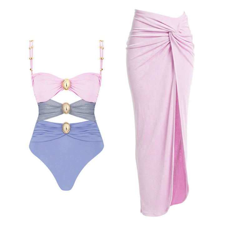 Damen Badeanzug mit raffinierten Drapierungen und eleganten Goldakzenten Echo Archiv