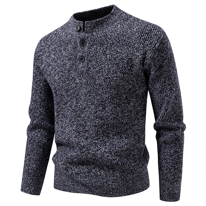 Herren Feinstrick-Henleypullover mit kurzem Stehkragen, Knopfleiste und Rippbündchen Echo Archiv