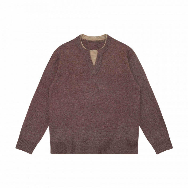 Unisex Mélange-Strickpullover mit Halbhals-V-Schlitz und kontrastiertem Innenbund Echo Archiv