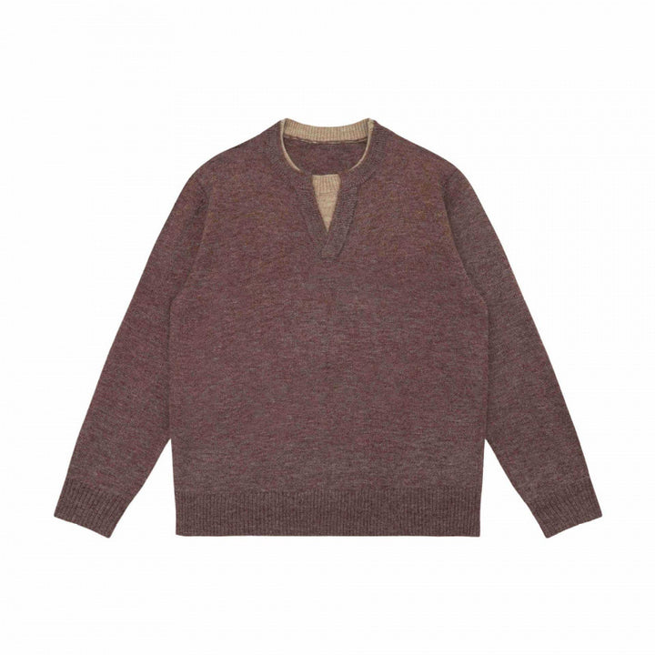 Unisex Mélange-Strickpullover mit Halbhals-V-Schlitz und kontrastiertem Innenbund Echo Archiv