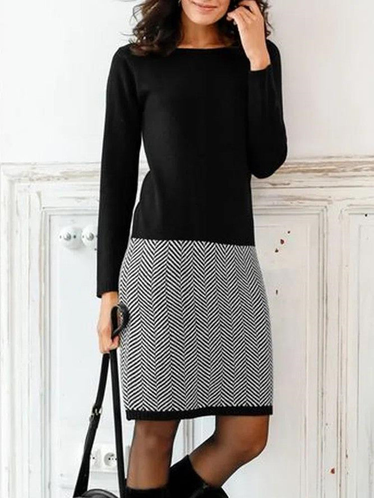 Elegantes Damen Strickkleid mit Chevron-Muster für Alltag & Büro | Echoarchiv