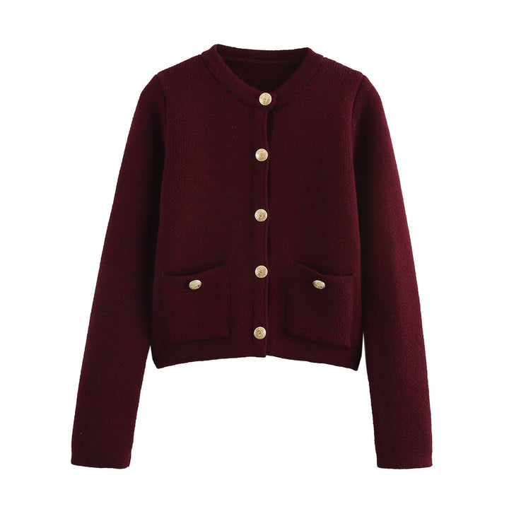 Damen Kurzgeschnittener Bouclé-Cardigan mit Rundhals, Pattentaschen und Münzknöpfen Echo Archiv
