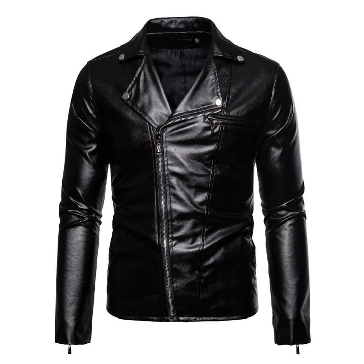 Herren Kunstleder Bikerjacke mit asymmetrischem Reißverschluss Echoarchiv