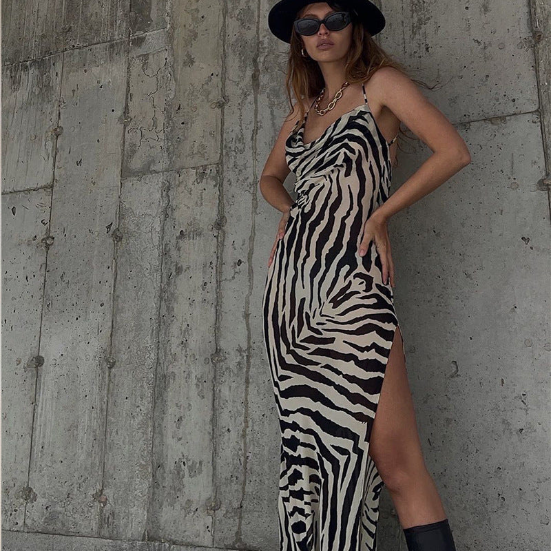 Damen Maxi-Strandkleid mit elegantem Wasserfall-Ausschnitt und hohem Schlitz Echo Archiv