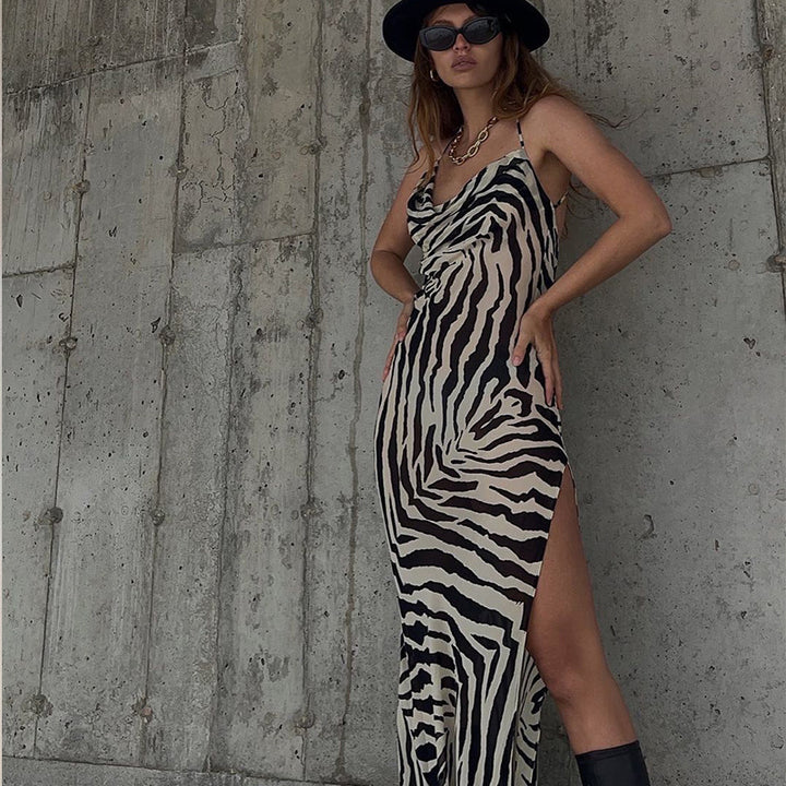 Damen Maxi-Strandkleid mit elegantem Wasserfall-Ausschnitt und hohem Schlitz Echo Archiv