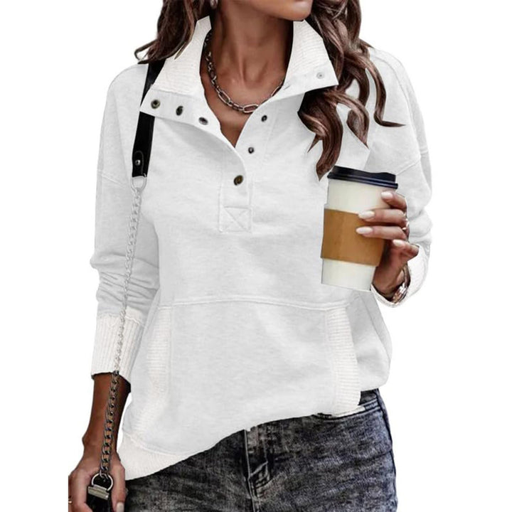 Damen Sweatpullover mit Stehkragen-Knopfleiste und Kängurutasche Echo Archiv